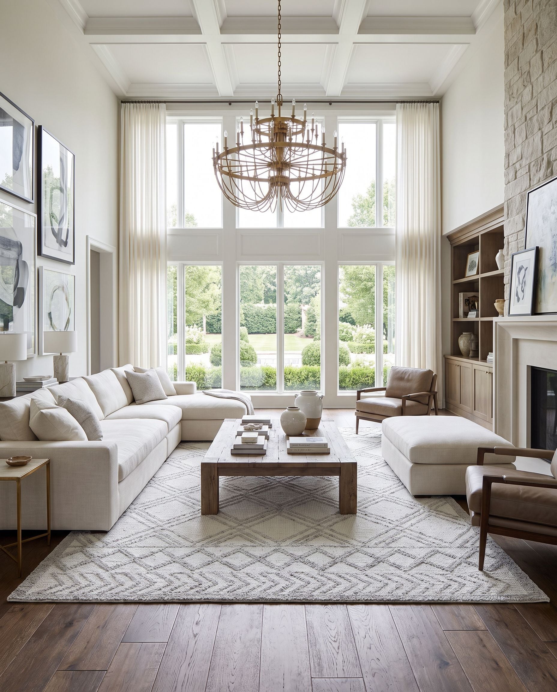 Napoli NPO-2310 Hand Woven Rug as the centerpiece of a bright luxury living room — a hand woven global area rug in white, light slate and black tones