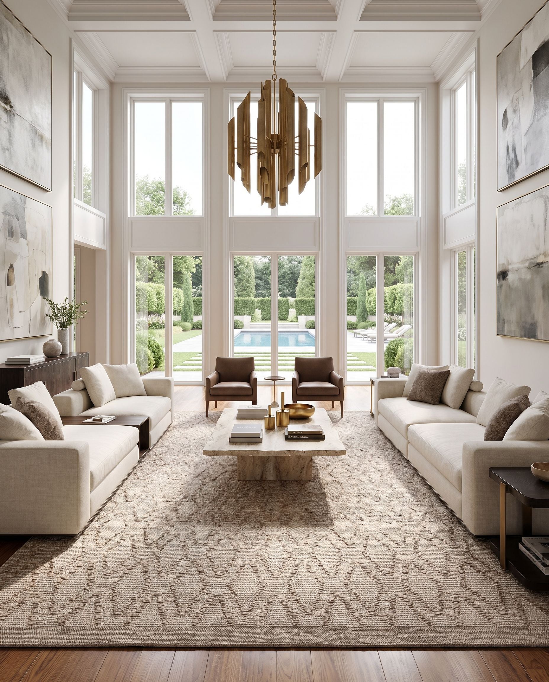 Napoli NPO-2313 Hand Woven Rug as the centerpiece of a bright luxury living room — a hand woven global area rug in gray, light gray and white tones