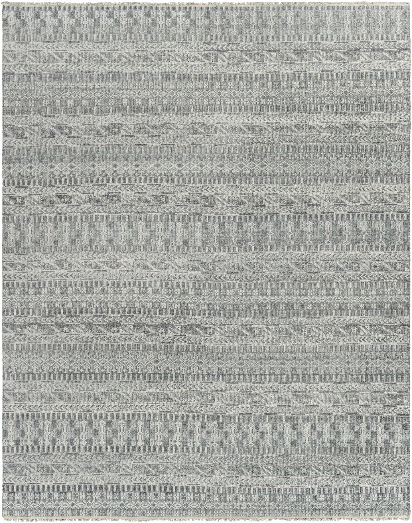 Sage Hand Knotted 65% Wool, 35% Viscose Traditional Rectangle Handmade rug, Indoor use only, has fringe, non-washable.