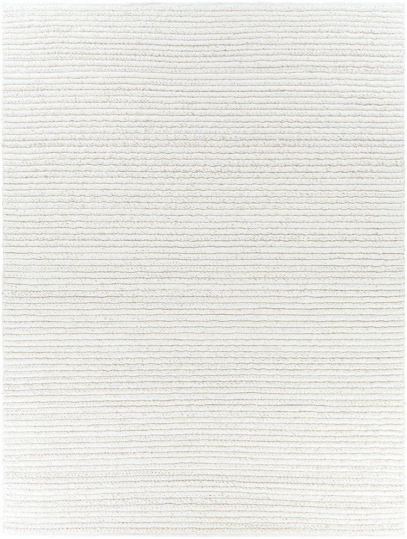 Off-White Hand Woven 100% Polyester Modern Rectangle Handmade rug, Indoor use only, no fringe, non-washable.