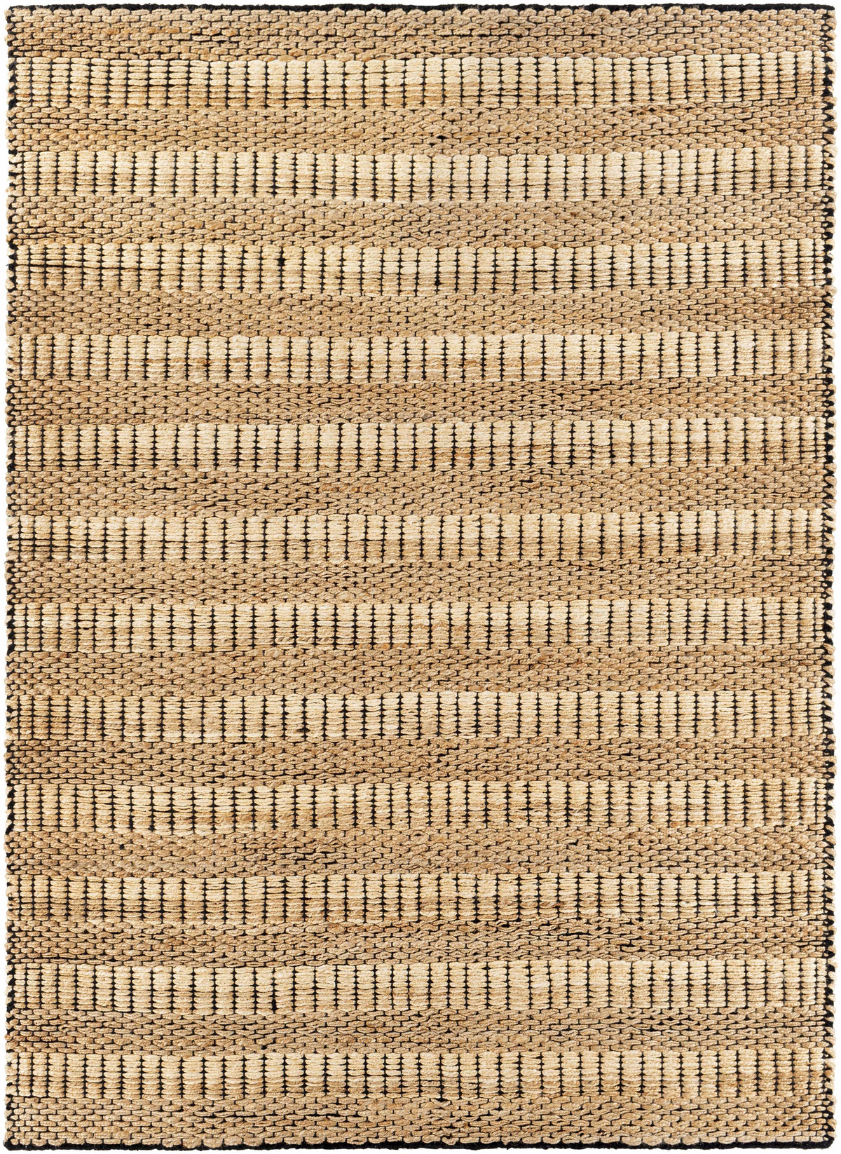 Black Hand Woven 80% Jute, 20% Cotton Cottage Rectangle Handmade rug, Indoor use only, no fringe, non-washable. runner also available