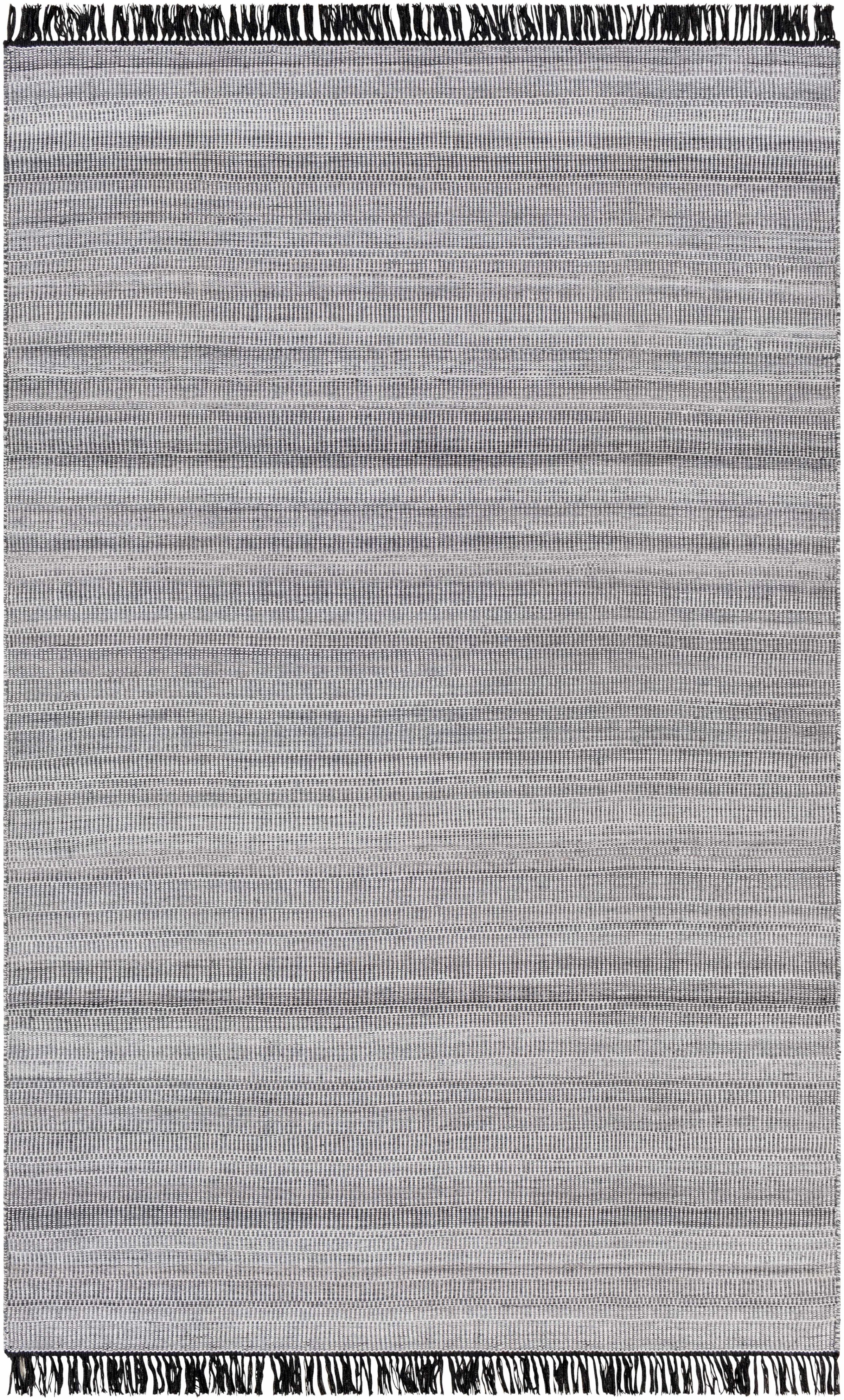 Black Hand Woven 100% Recycled PET Yarn Modern Rectangle Handmade rug, Indoor use only, has fringe, non-washable. runner also available