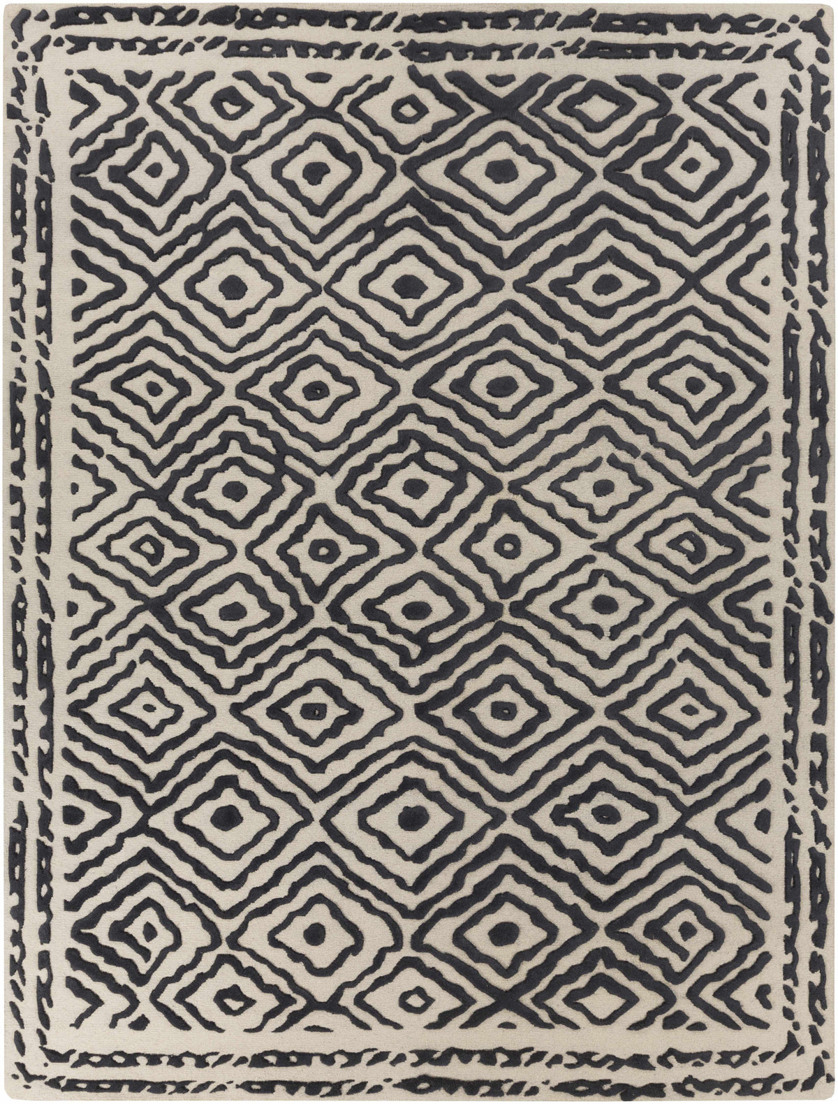 Black Hand Knotted 100% Wool Traditional Rectangle Handmade rug, Indoor use only, no fringe, non-washable.