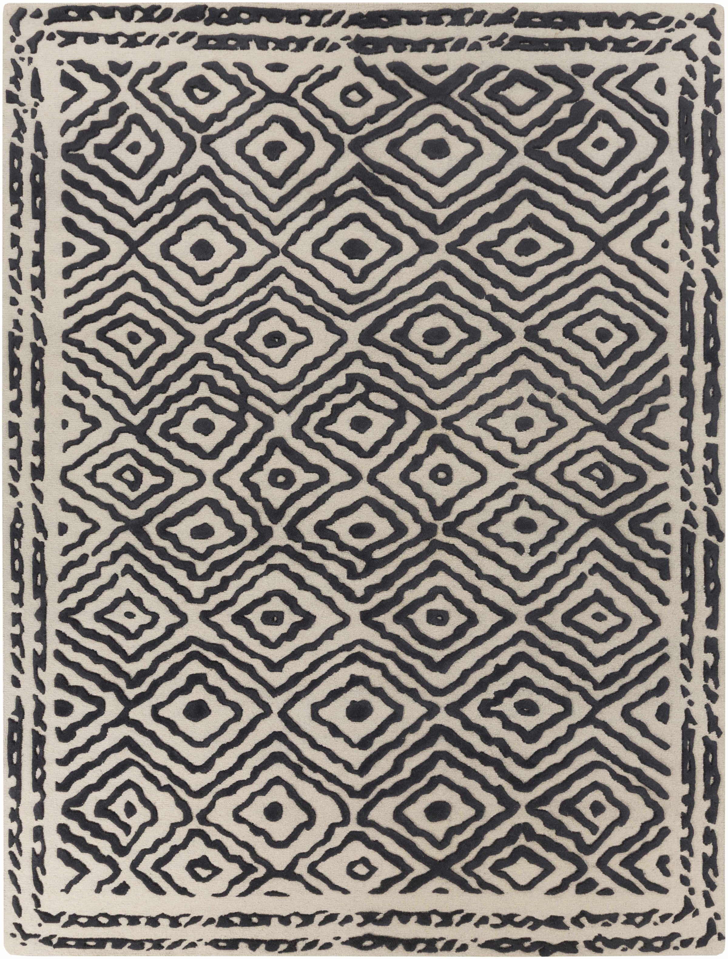 Black Hand Knotted 100% Wool Traditional Rectangle Handmade rug, Indoor use only, no fringe, non-washable.