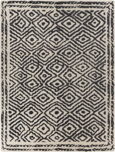 Black Hand Knotted 100% Wool Traditional Rectangle Handmade rug, Indoor use only, no fringe, non-washable.