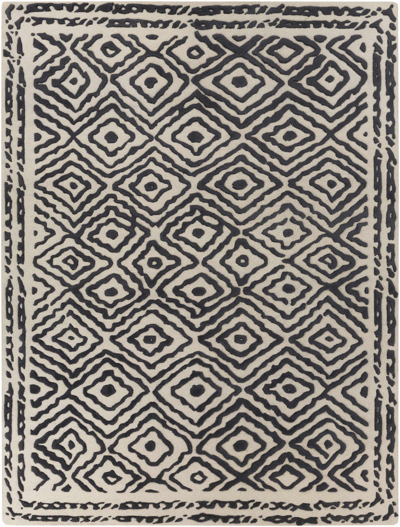 Black Hand Knotted 100% Wool Traditional Rectangle Handmade rug, Indoor use only, no fringe, non-washable.