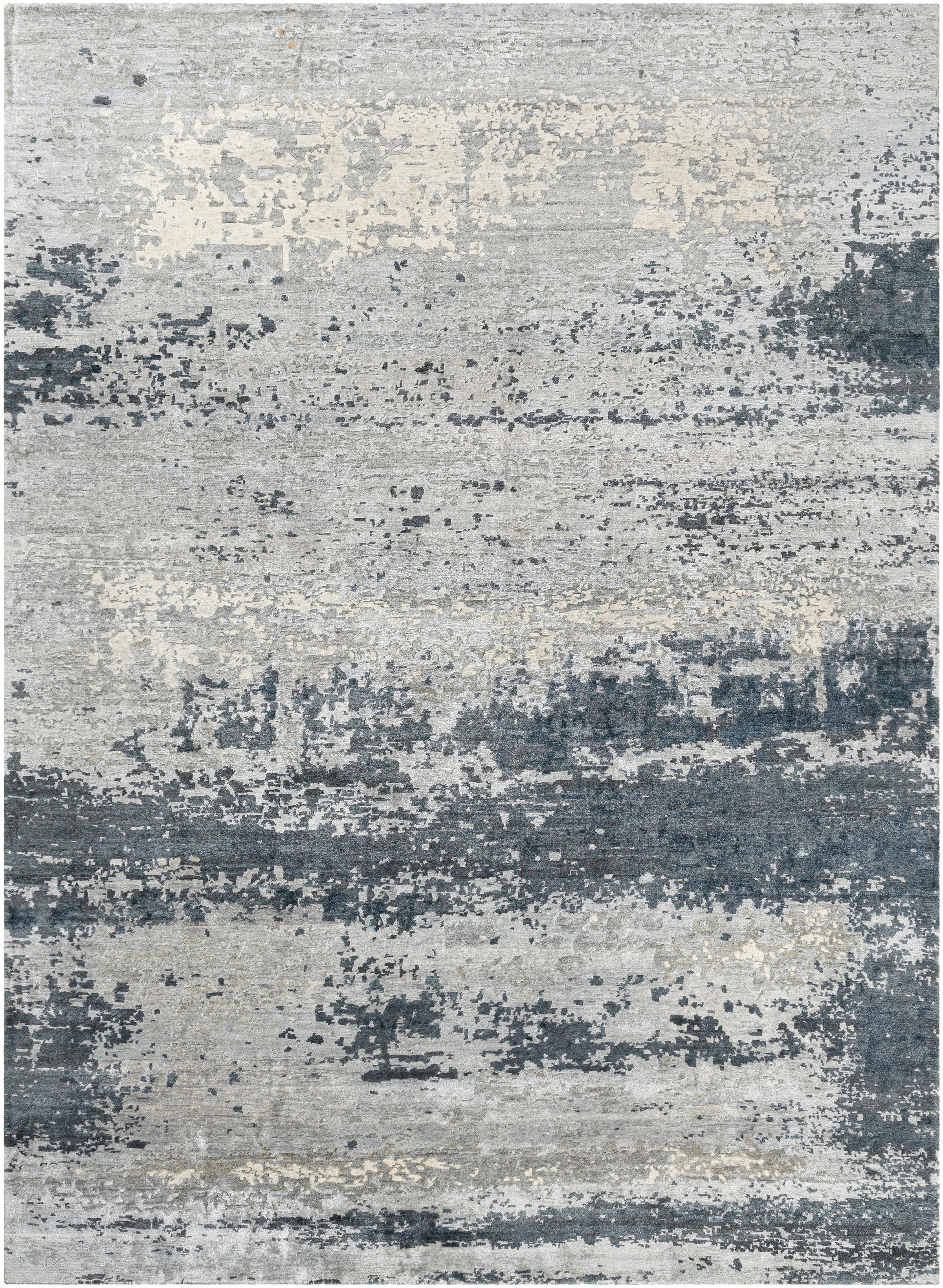 Light Beige Hand Knotted 90% Viscose, 10% NZ Wool Modern Rectangle Handmade rug, Indoor use only, no fringe, non-washable.