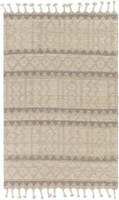 Tan Hand Woven 50% Jute, 50% Wool Global Rectangle Handmade rug, Indoor use only, has fringe, non-washable. runner also available