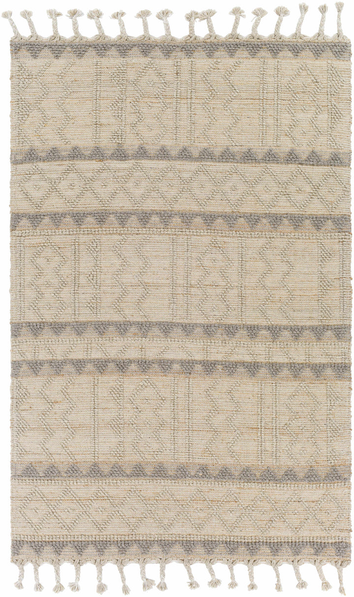 Tan Hand Woven 50% Jute, 50% Wool Global Rectangle Handmade rug, Indoor use only, has fringe, non-washable. runner also available