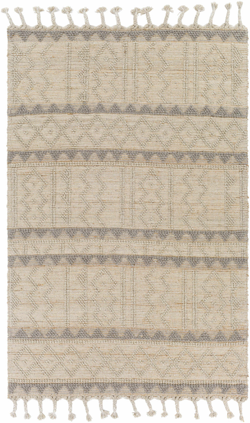 Tan Hand Woven 50% Jute, 50% Wool Global Rectangle Handmade rug, Indoor use only, has fringe, non-washable. runner also available