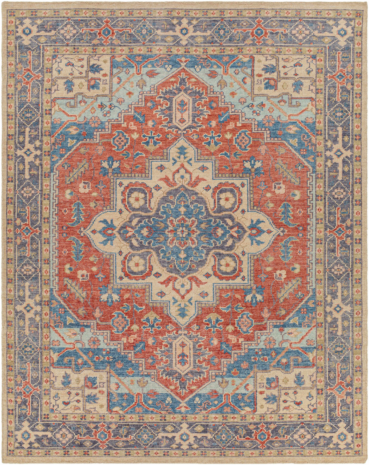 Red Hand Knotted 80% Wool, 20% Cotton Traditional Rectangle Handmade rug, Indoor use only, no fringe, non-washable. runner also available