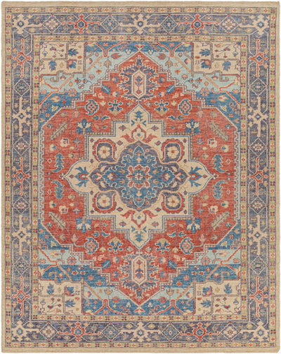 Red Hand Knotted 80% Wool, 20% Cotton Traditional Rectangle Handmade rug, Indoor use only, no fringe, non-washable. runner also available