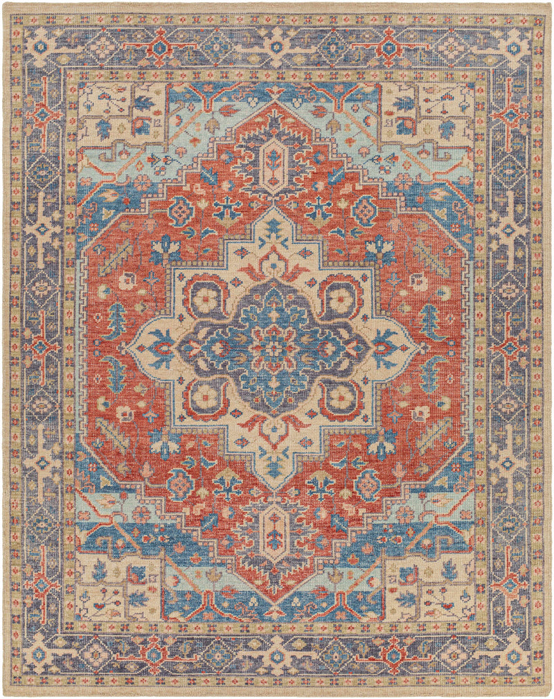 Red Hand Knotted 80% Wool, 20% Cotton Traditional Rectangle Handmade rug, Indoor use only, no fringe, non-washable. runner also available