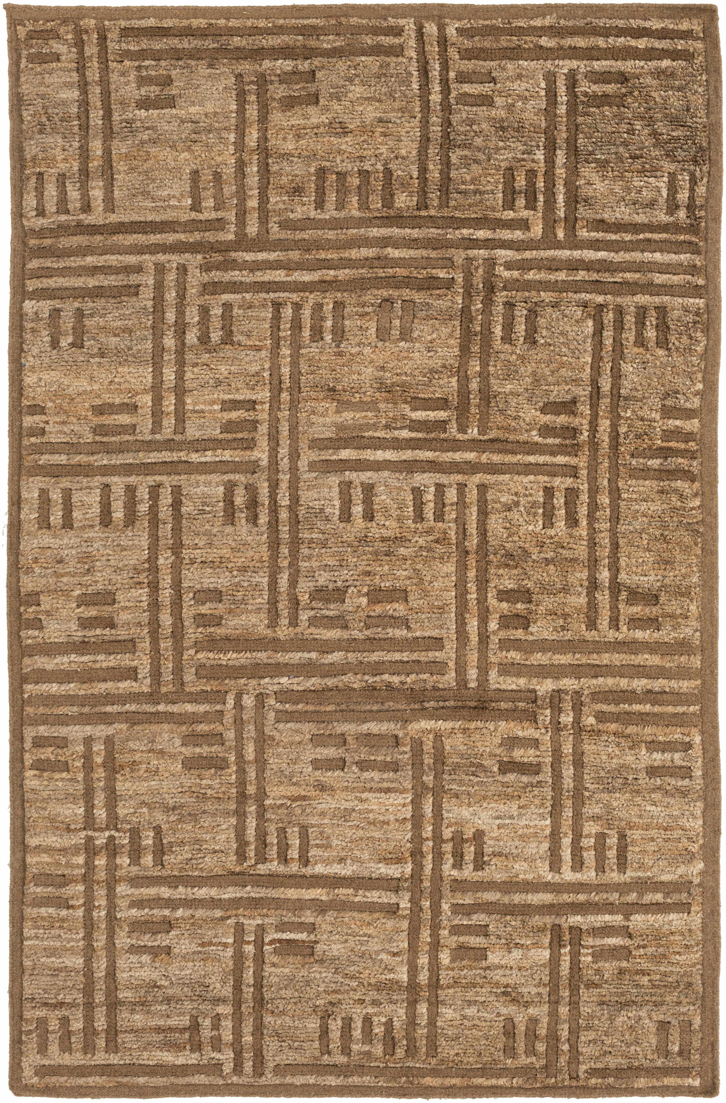 Dark Brown Hand Knotted 60% Wool, 40% Jute Cottage Rectangle Handmade rug, Indoor use only, no fringe, non-washable.