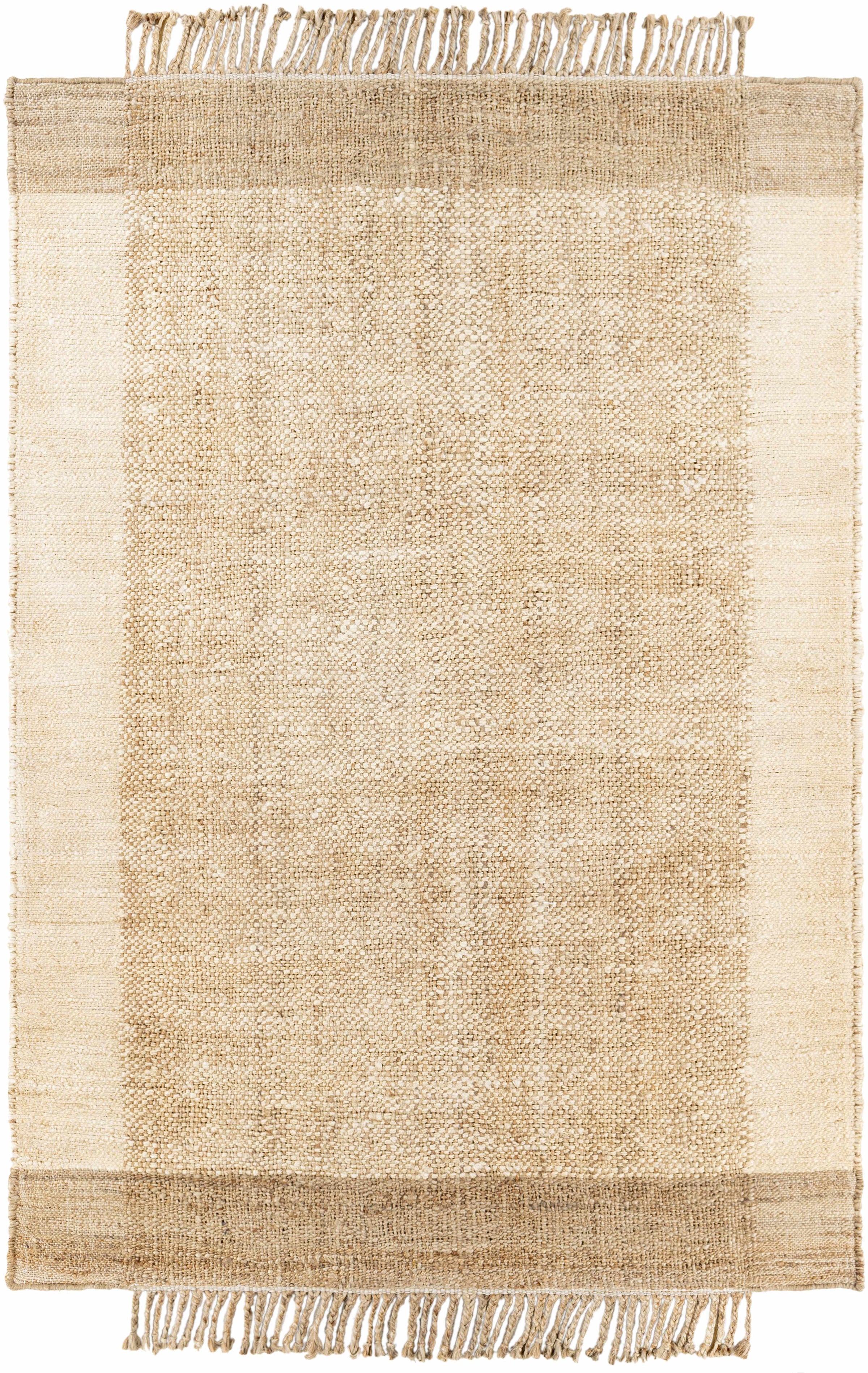Light Brown Hand Woven 100% Jute Cottage Rectangle Handmade rug, Indoor use only, has fringe, non-washable. runner also available