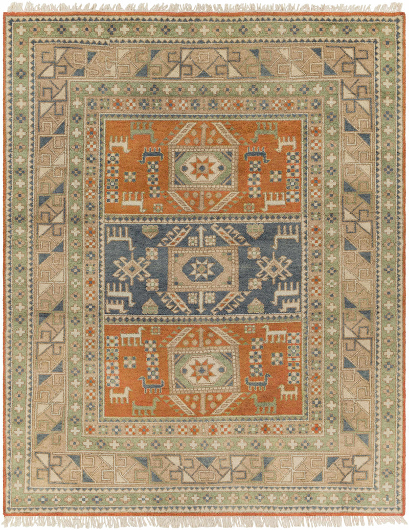 Burnt Orange Hand Knotted 100% Wool Rustic Rectangle Handmade rug, Indoor use only, has fringe, non-washable.