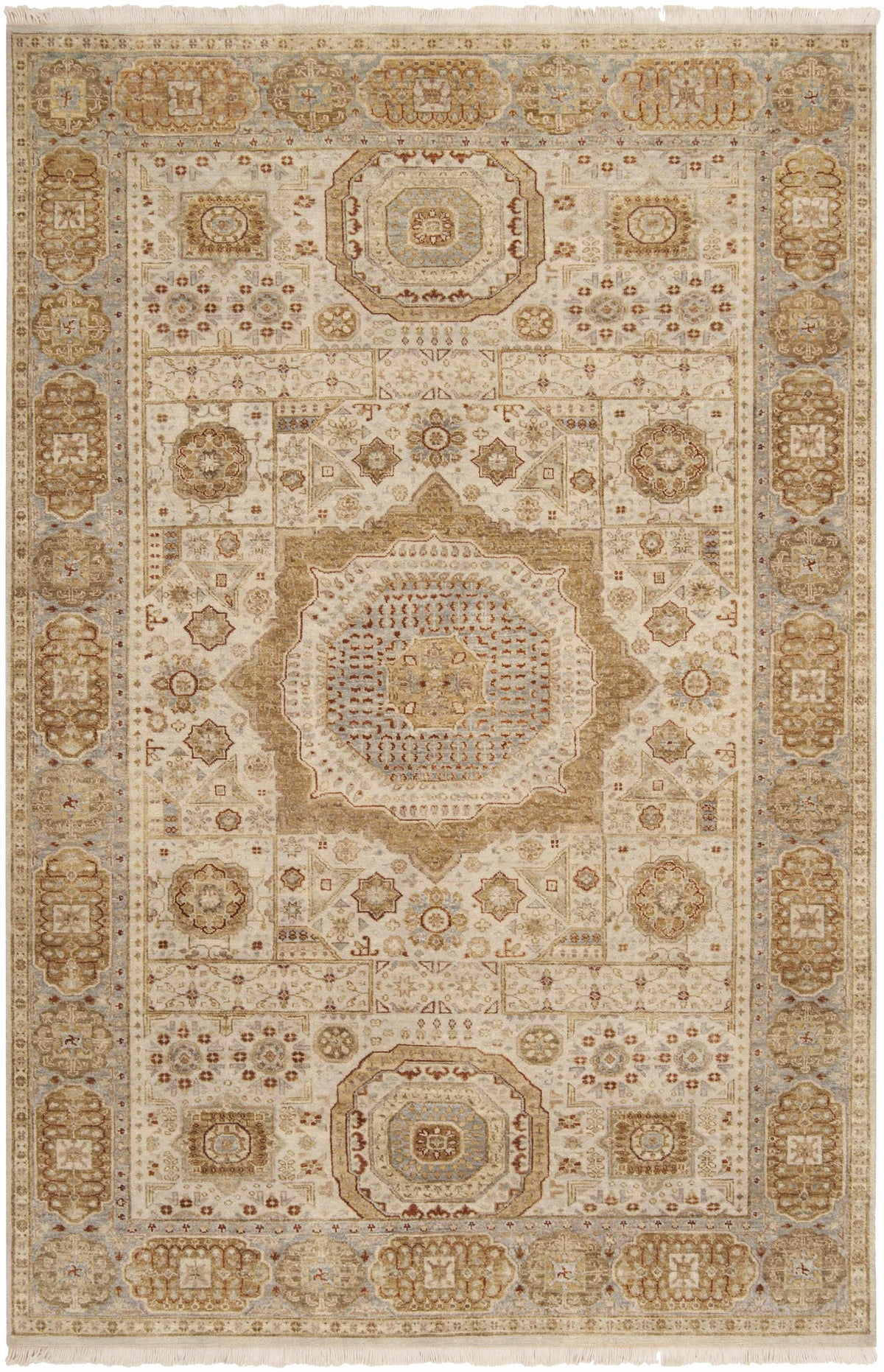 Light Beige Hand Knotted 100% NZ Wool Traditional Rectangle Handmade rug, Indoor use only, has fringe, non-washable.
