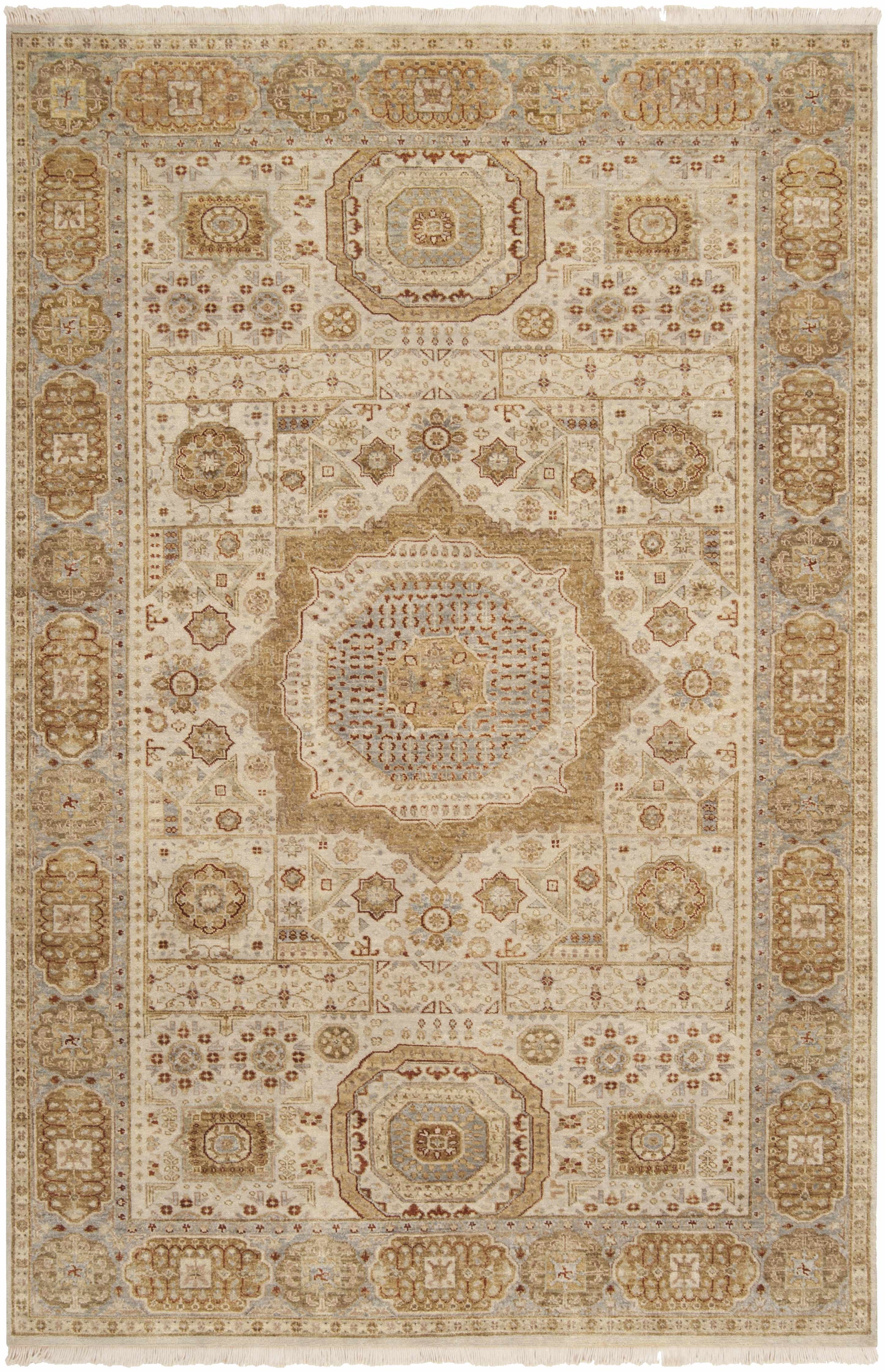 Light Beige Hand Knotted 100% NZ Wool Traditional Rectangle Handmade rug, Indoor use only, has fringe, non-washable.