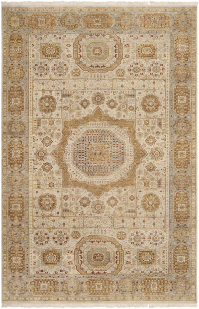 Light Beige Hand Knotted 100% NZ Wool Traditional Rectangle Handmade rug, Indoor use only, has fringe, non-washable.