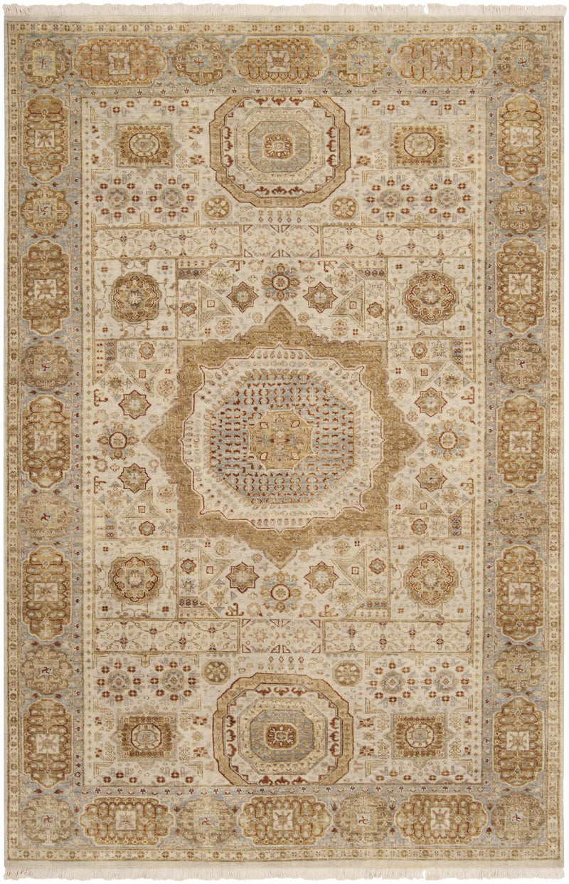 Light Beige Hand Knotted 100% NZ Wool Traditional Rectangle Handmade rug, Indoor use only, has fringe, non-washable.