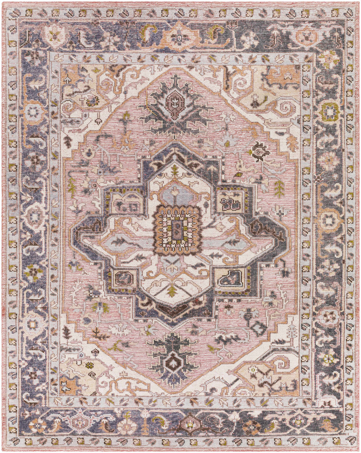 Rust Hand Knotted 100% Recycled PET Yarn Traditional Rectangle Handmade rug, Indoor use only, no fringe, non-washable. runner also available