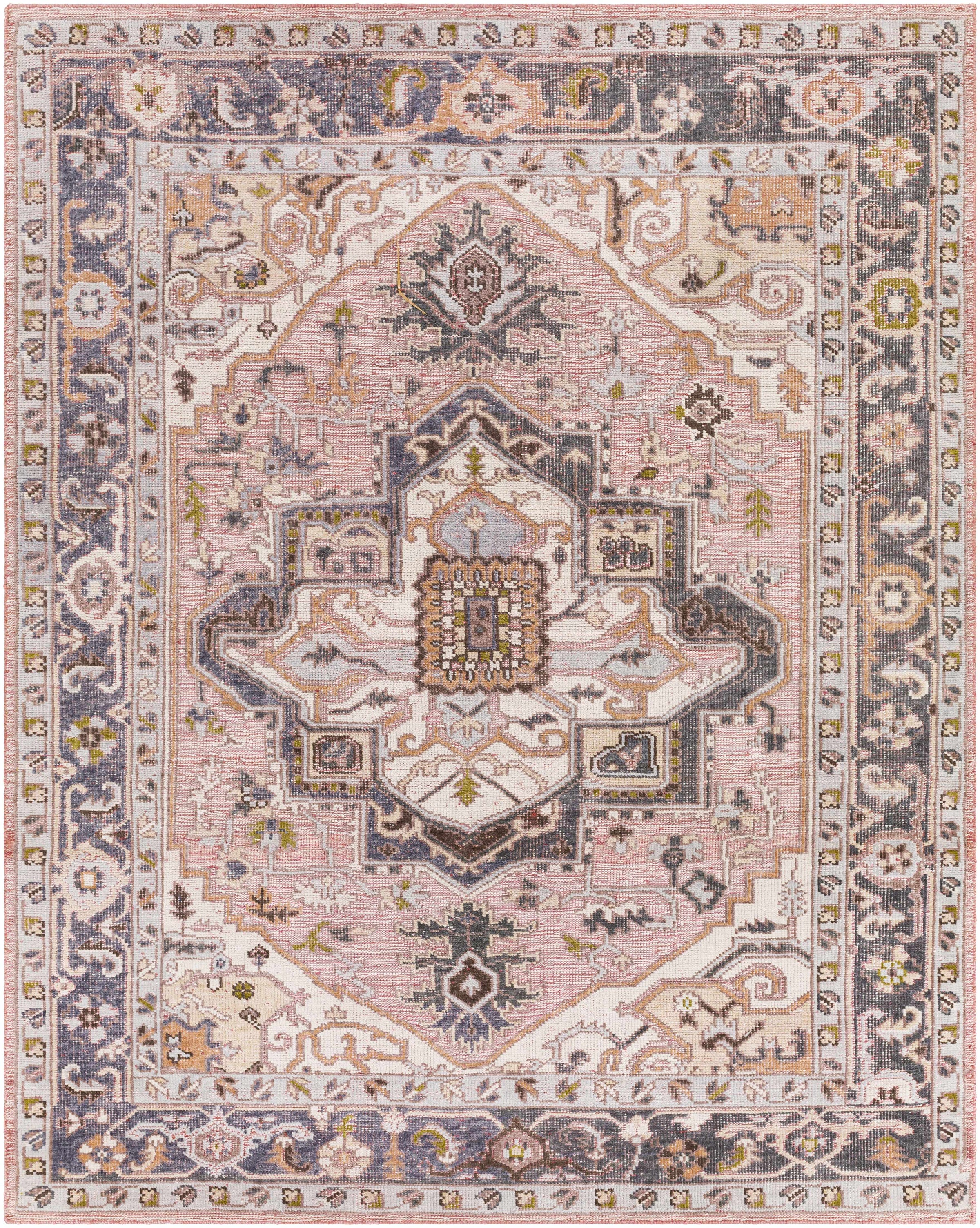 Rust Hand Knotted 100% Recycled PET Yarn Traditional Rectangle Handmade rug, Indoor use only, no fringe, non-washable. runner also available