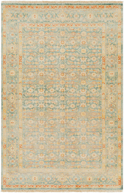 Seafoam Hand Knotted 70% Wool, 30% Viscose Traditional Rectangle Handmade rug, Indoor use only, has fringe, non-washable.