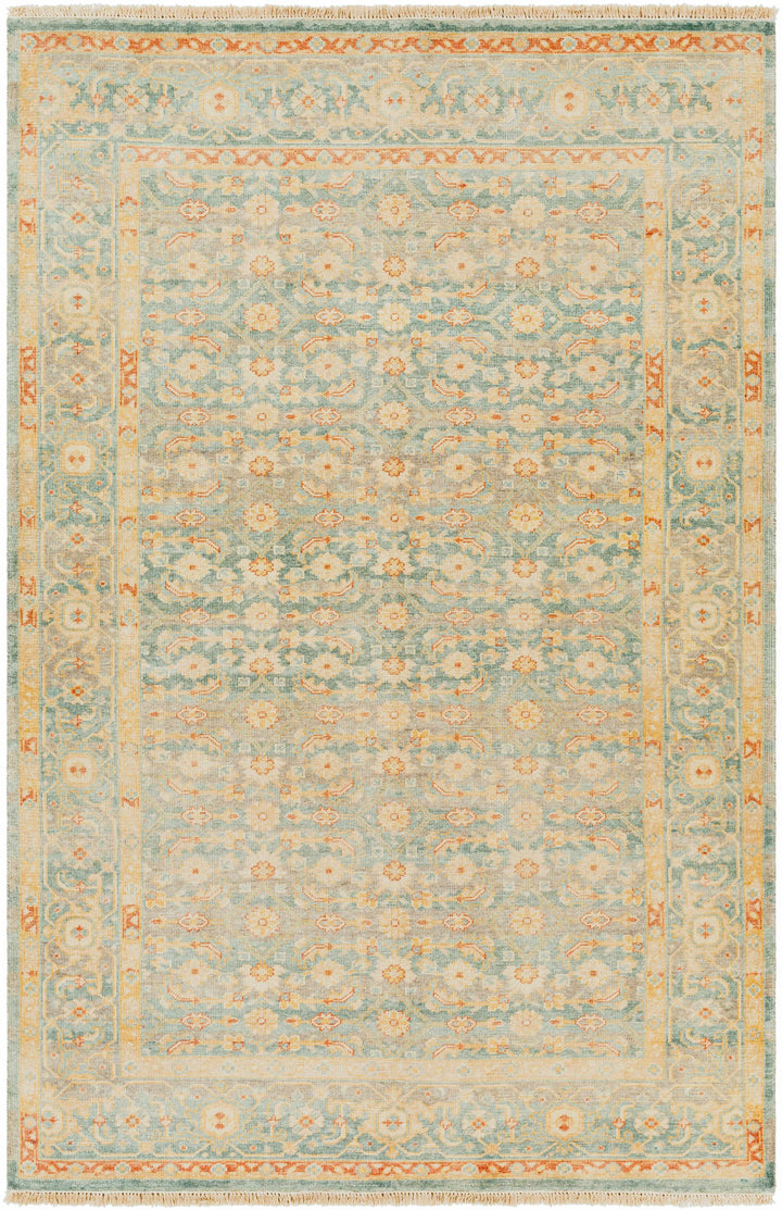 Seafoam Hand Knotted 70% Wool, 30% Viscose Traditional Rectangle Handmade rug, Indoor use only, has fringe, non-washable.