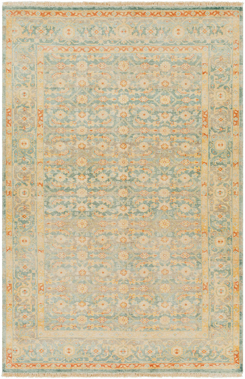 Seafoam Hand Knotted 70% Wool, 30% Viscose Traditional Rectangle Handmade rug, Indoor use only, has fringe, non-washable.
