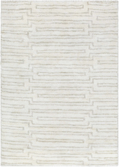 Beige Hand Knotted 100% Viscose Modern Rectangle Handmade rug, Indoor use only, no fringe, non-washable.
