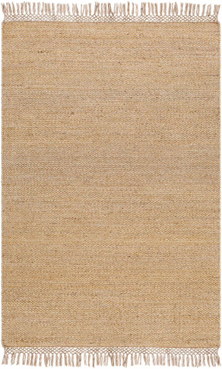 Tan Hand Woven 60% Jute, 40% Recycled PET Yarn Modern Rectangle Handmade rug, Indoor use only, has fringe, non-washable. runner also available
