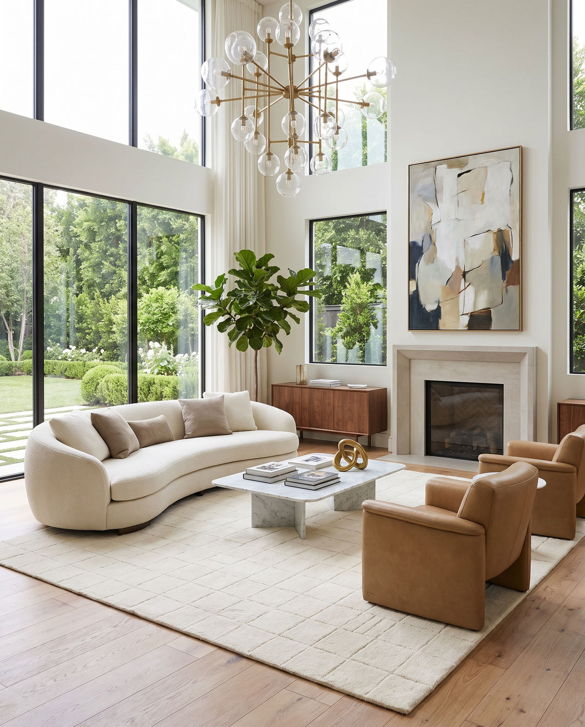Portobello PBO-2306 Hand Tufted Rug as the centerpiece of a bright luxury living room — a hand tufted contemporary area rug in beige tones