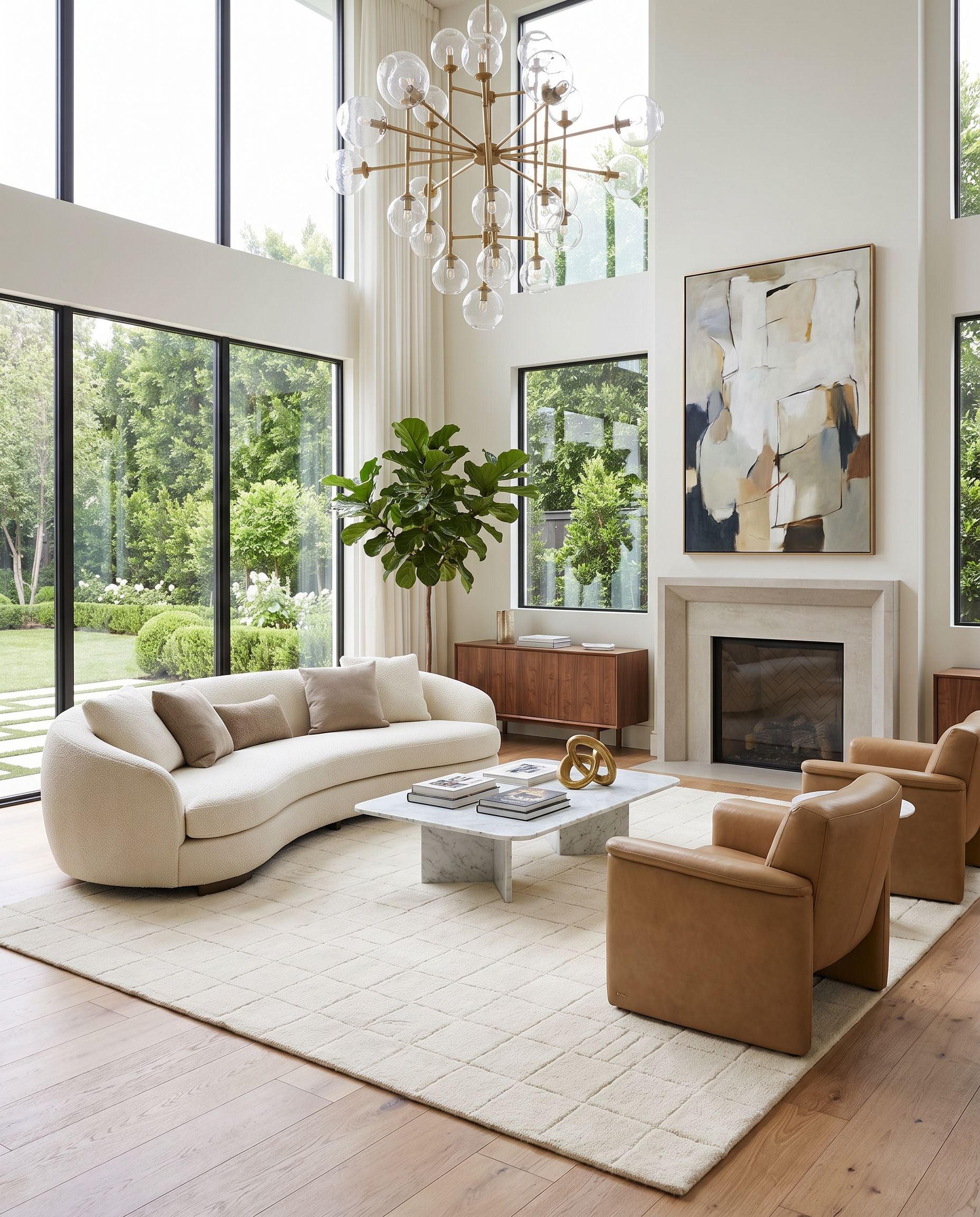 Portobello PBO-2306 Hand Tufted Rug as the centerpiece of a bright luxury living room — a hand tufted contemporary area rug in beige tones