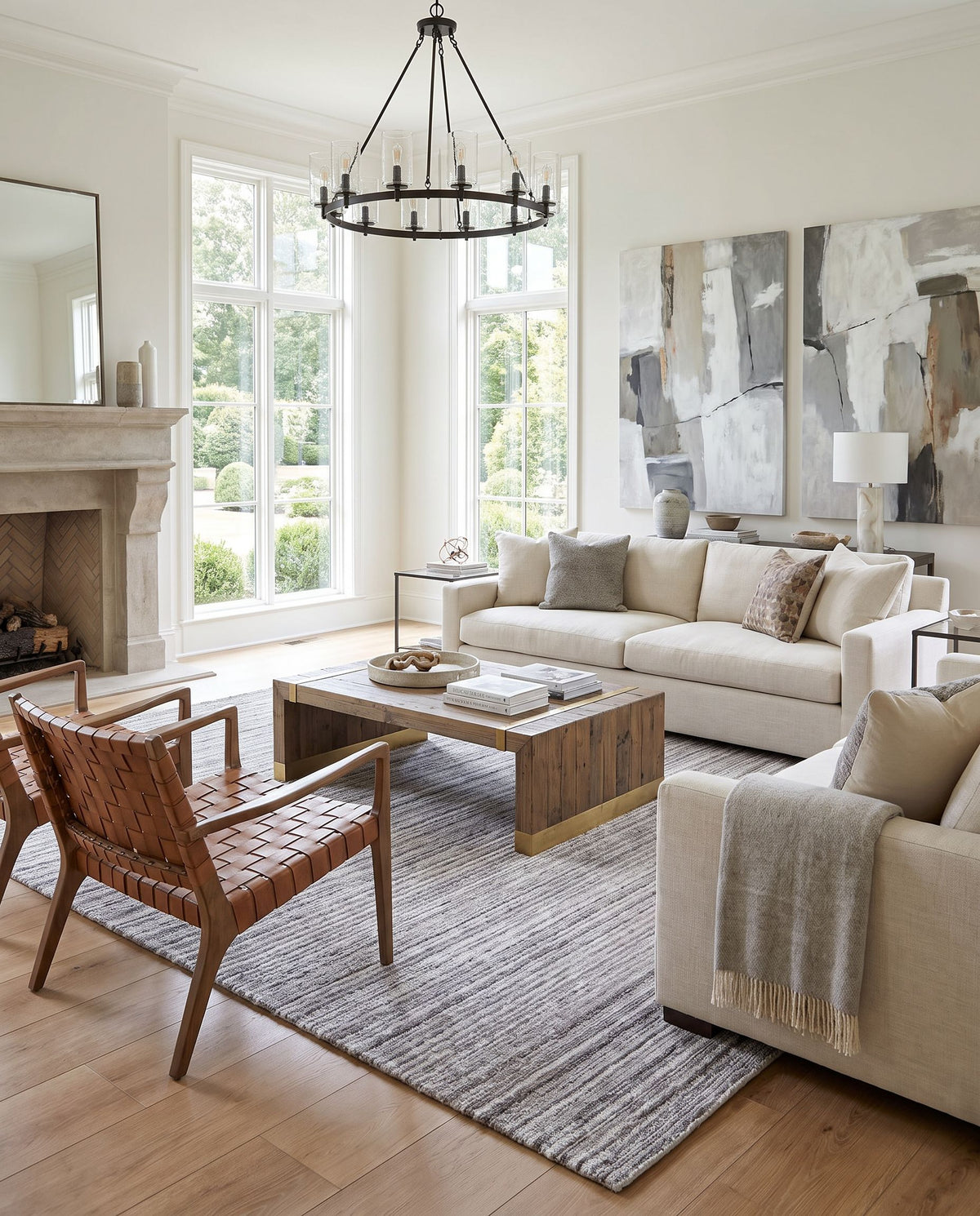Patricia PCA-2301 Hand Loomed Rug styled in an elegant designer living room — hand loomed cottage area rug in silver, charcoal, ash gray and pewter tones