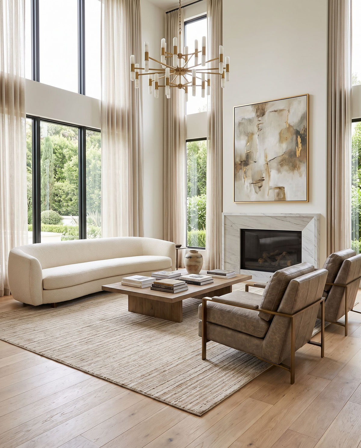 Patricia PCA-2302 Hand Loomed Rug as the centerpiece of a bright luxury living room — a hand loomed cottage area rug in beige, sandstone, taupe and cream tones