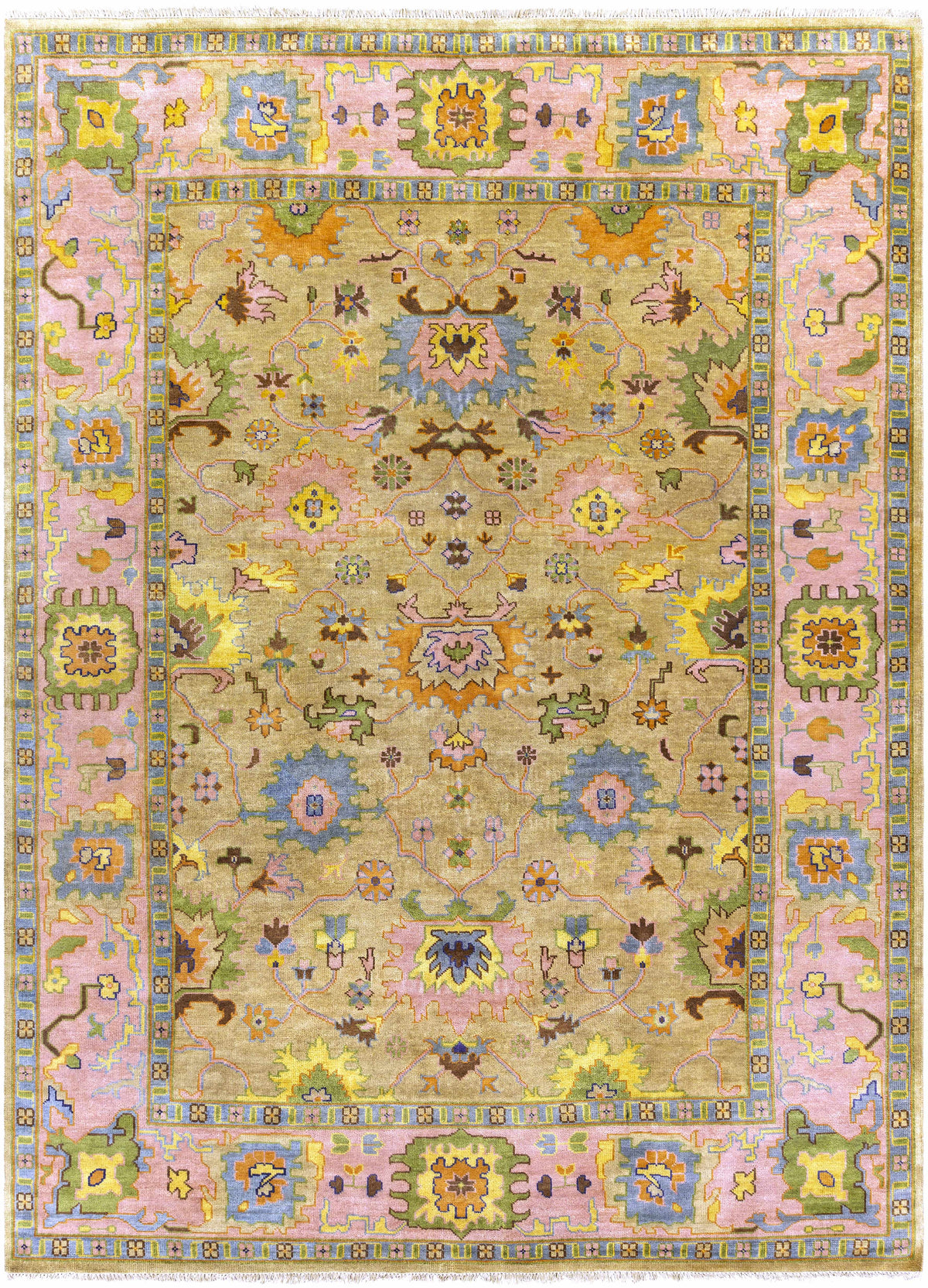 Dusty Pink Hand Knotted 90% NZ Wool, 10% Viscose Traditional Rectangle Handmade rug, Indoor use only, has fringe, non-washable.