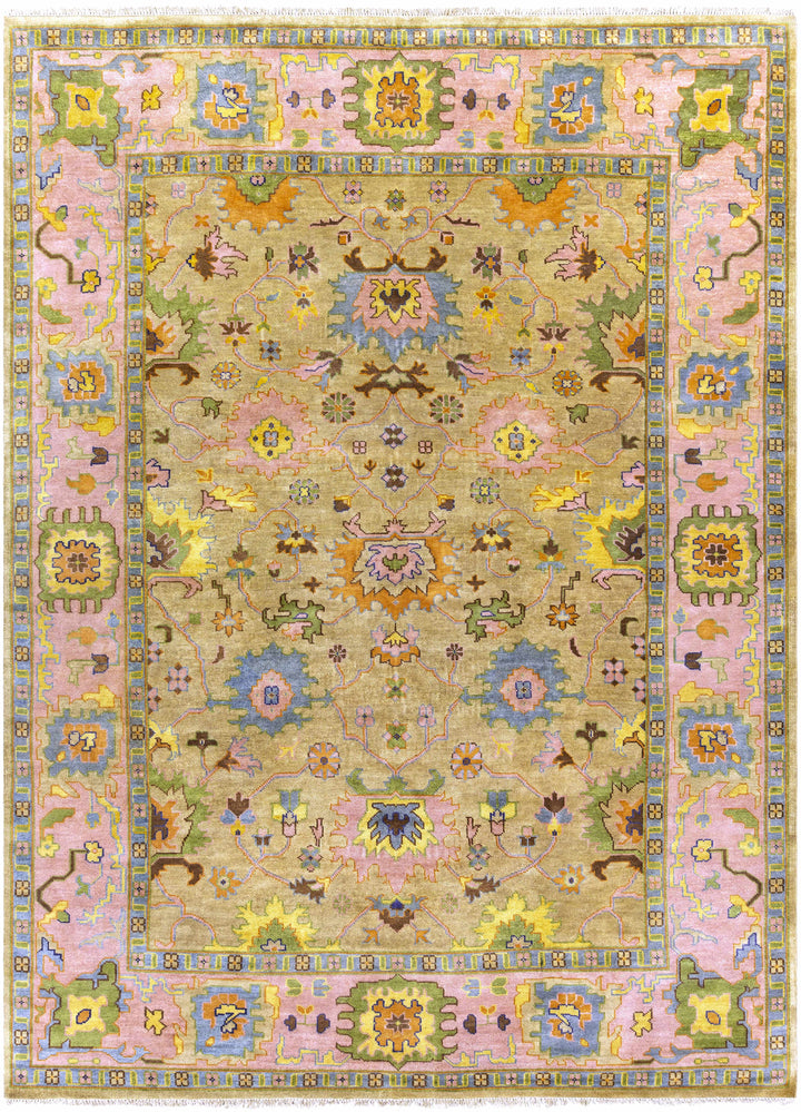 Dusty Pink Hand Knotted 90% NZ Wool, 10% Viscose Traditional Rectangle Handmade rug, Indoor use only, has fringe, non-washable.