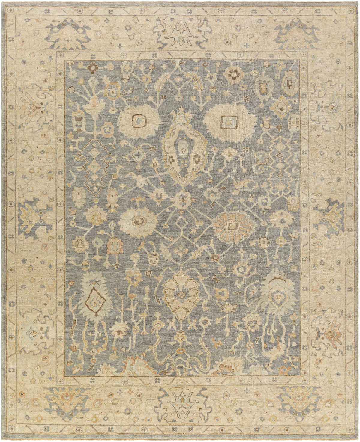 Charcoal Hand Knotted 100% Wool Traditional Rectangle Handmade rug, Indoor use only, has fringe, non-washable.