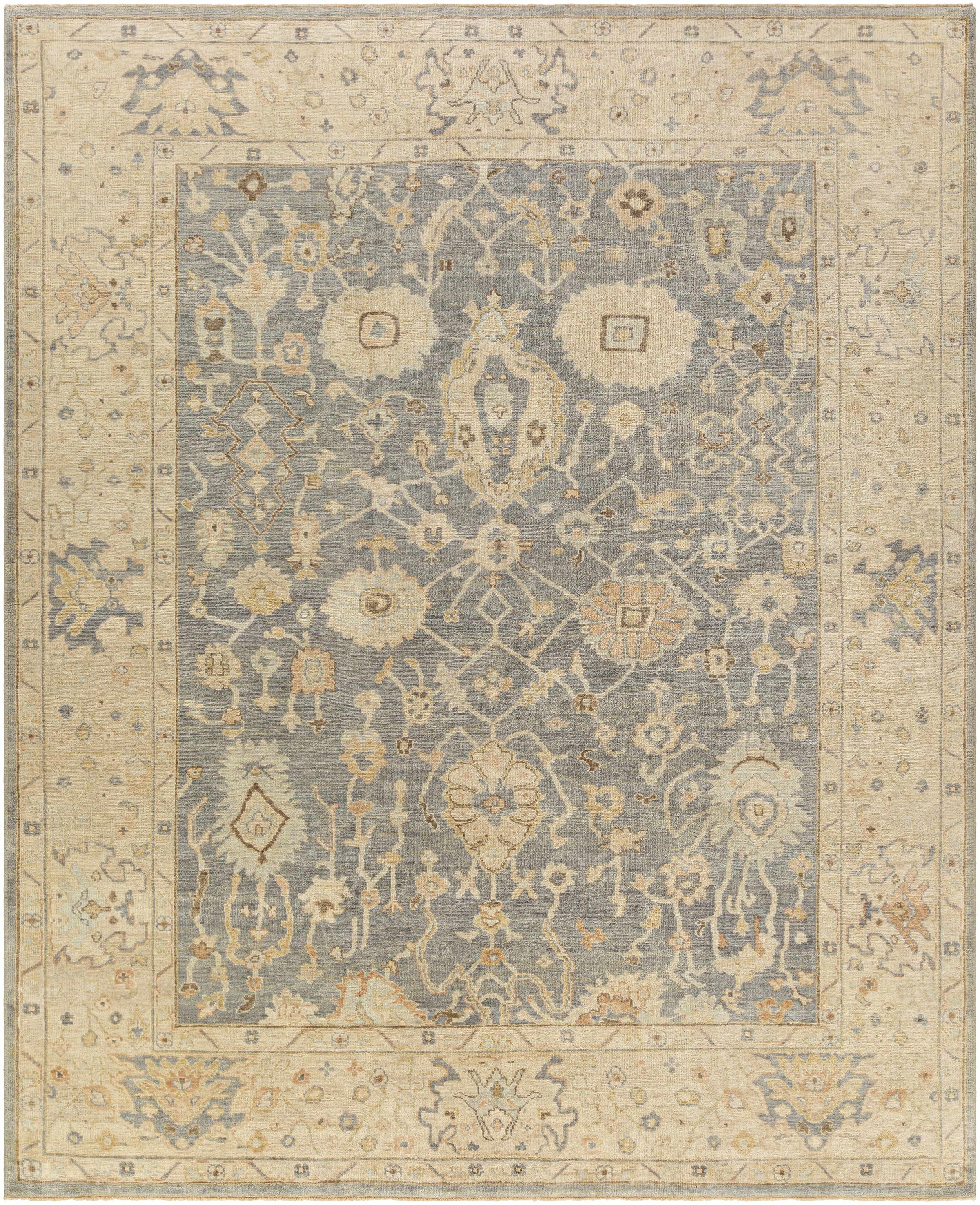 Charcoal Hand Knotted 100% Wool Traditional Rectangle Handmade rug, Indoor use only, has fringe, non-washable.