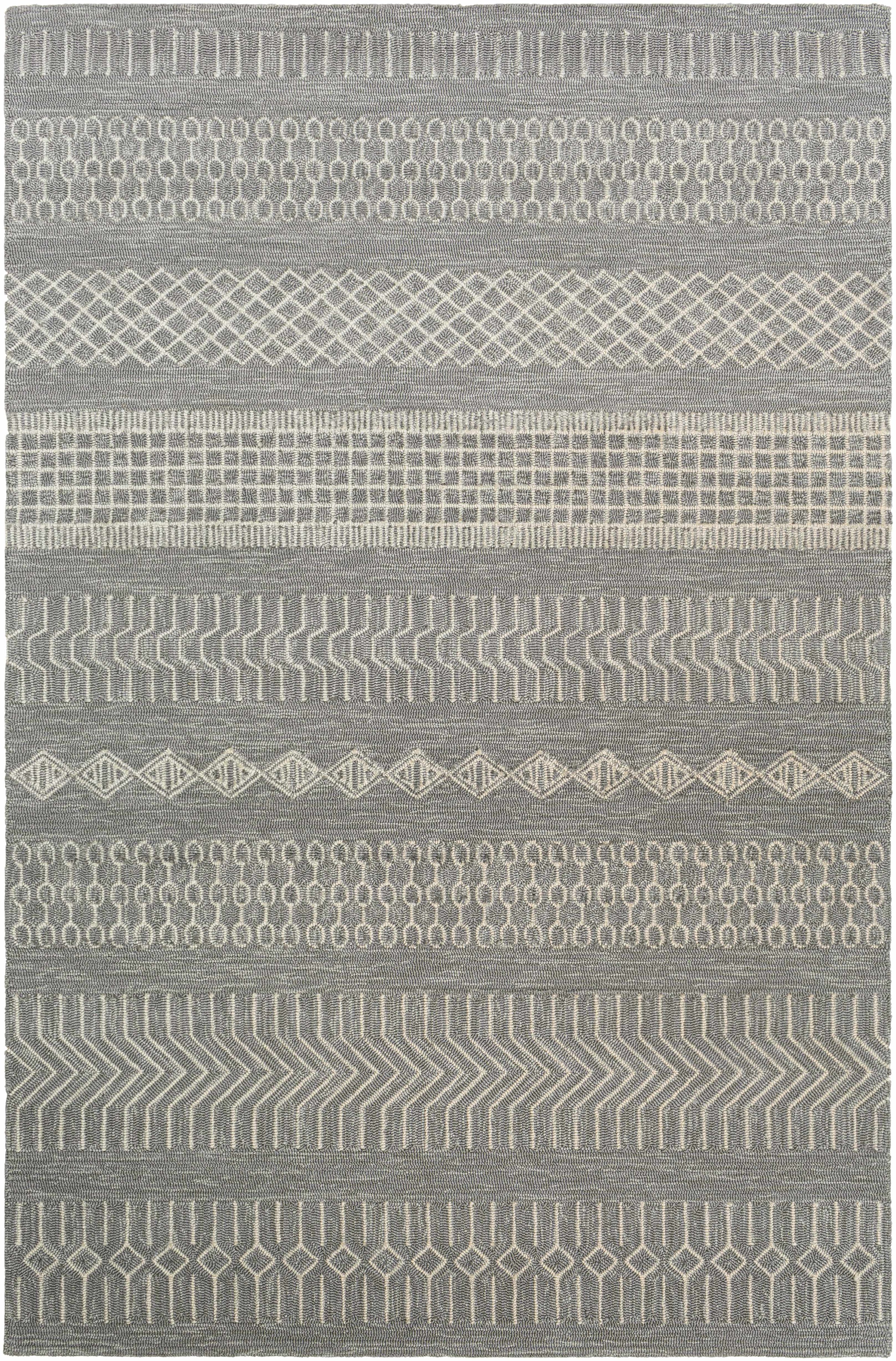 Gray Hand Hooked 100% Polypropylene Global Rectangle Handmade rug, outdoor-safe, no fringe, non-washable.