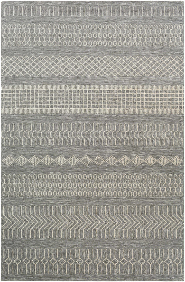 Gray Hand Hooked 100% Polypropylene Global Rectangle Handmade rug, outdoor-safe, no fringe, non-washable.