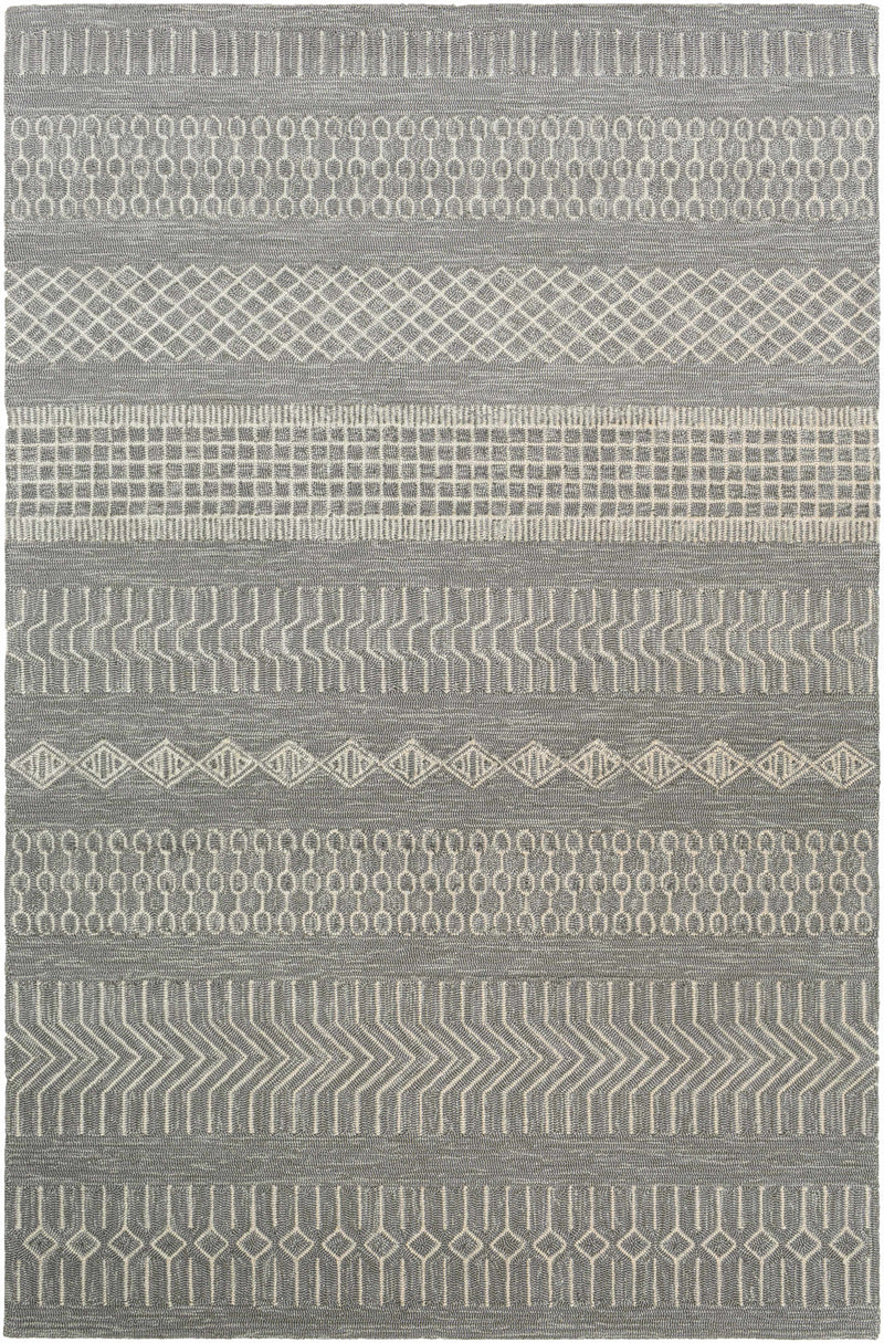 Gray Hand Hooked 100% Polypropylene Global Rectangle Handmade rug, outdoor-safe, no fringe, non-washable.