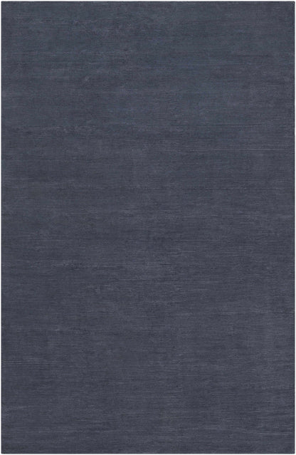 Dark Blue Hand Knotted 60% Viscose, 40% NZ Wool Cottage Rectangle Handmade rug, Indoor use only, no fringe, non-washable.