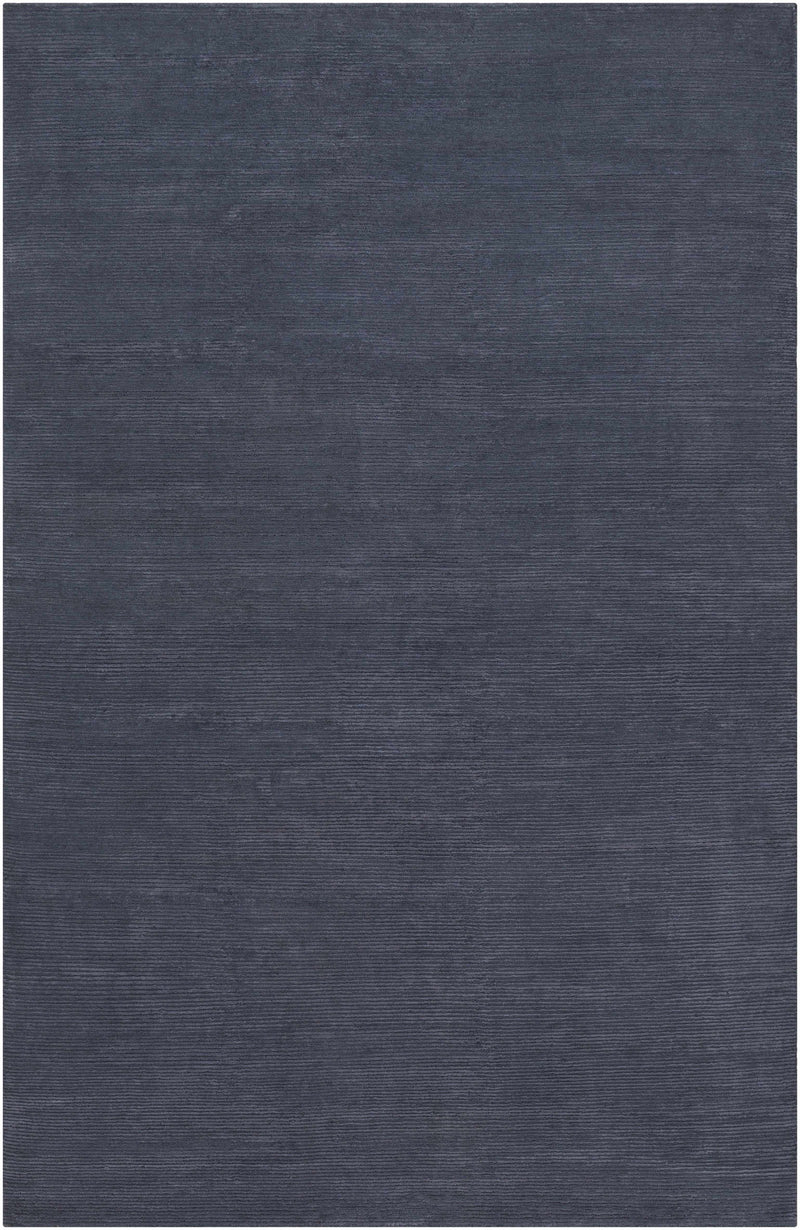 Dark Blue Hand Knotted 60% Viscose, 40% NZ Wool Cottage Rectangle Handmade rug, Indoor use only, no fringe, non-washable.