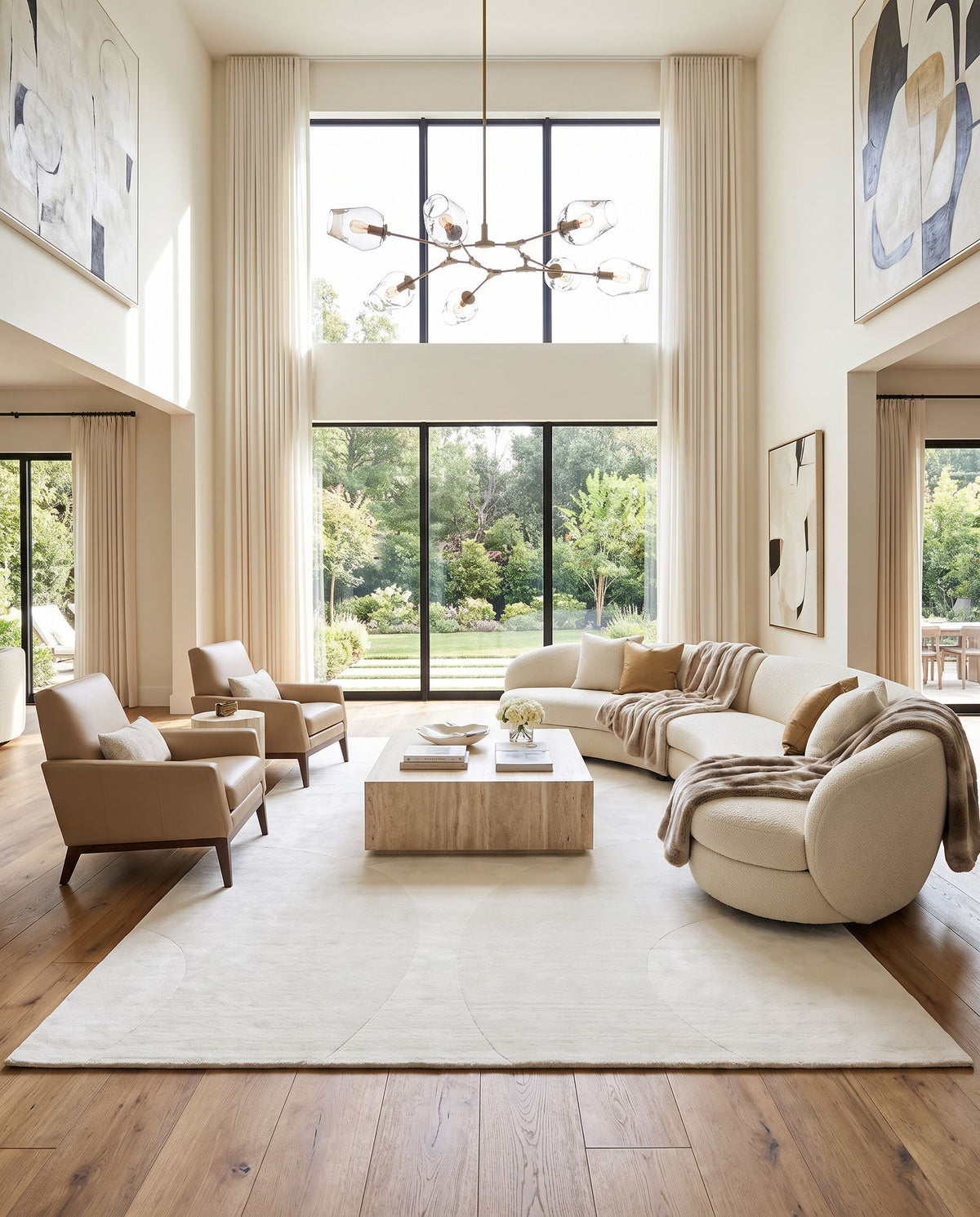 Pier PIE-2308 Hand Loomed Rug styled in an elegant designer living room — hand loomed modern area rug in ivory, pearl and alabaster tones