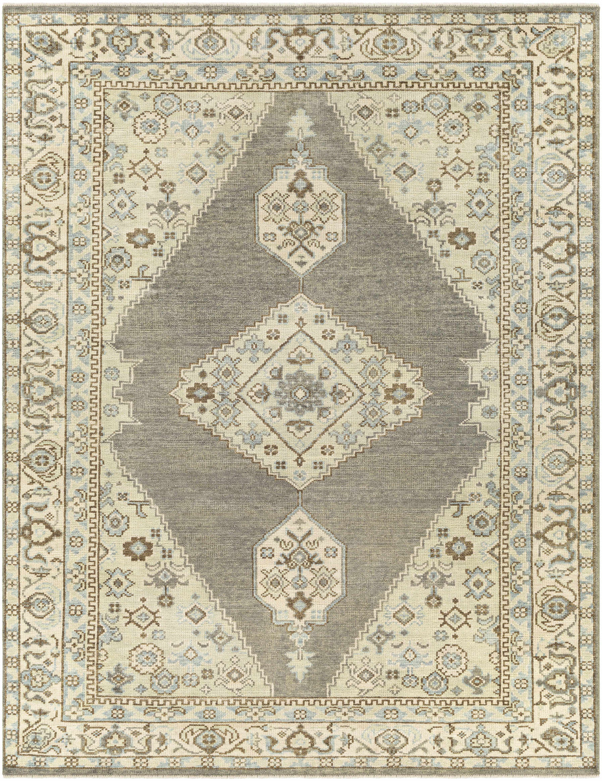 Charcoal Hand Knotted 100% Wool Traditional Rectangle Handmade rug, Indoor use only, has fringe, non-washable.