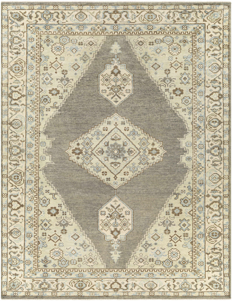 Charcoal Hand Knotted 100% Wool Traditional Rectangle Handmade rug, Indoor use only, has fringe, non-washable.