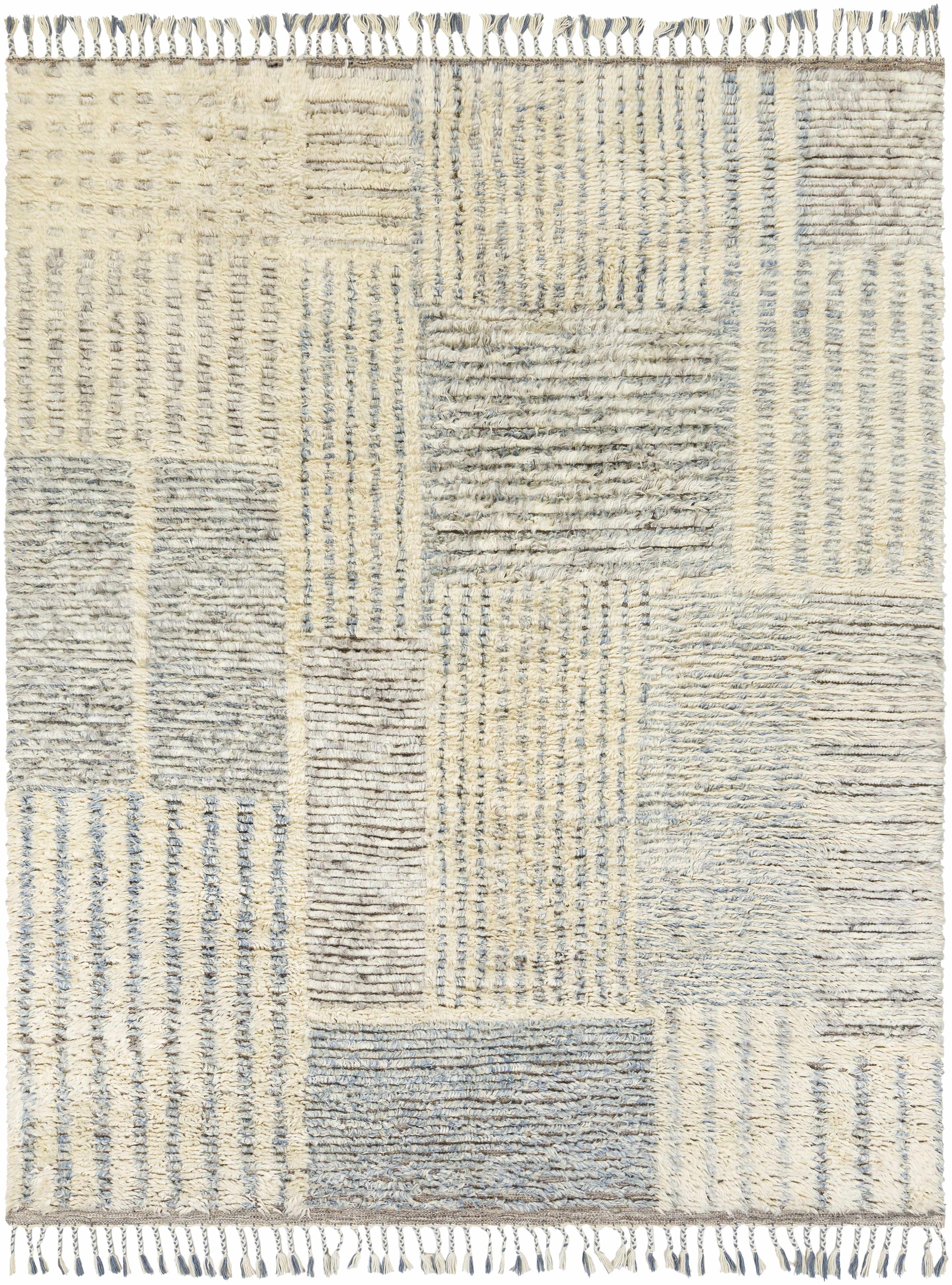 Cream Hand Knotted 100% Wool Global Rectangle Handmade rug, Indoor use only, has fringe, non-washable.
