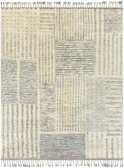 Cream Hand Knotted 100% Wool Global Rectangle Handmade rug, Indoor use only, has fringe, non-washable.