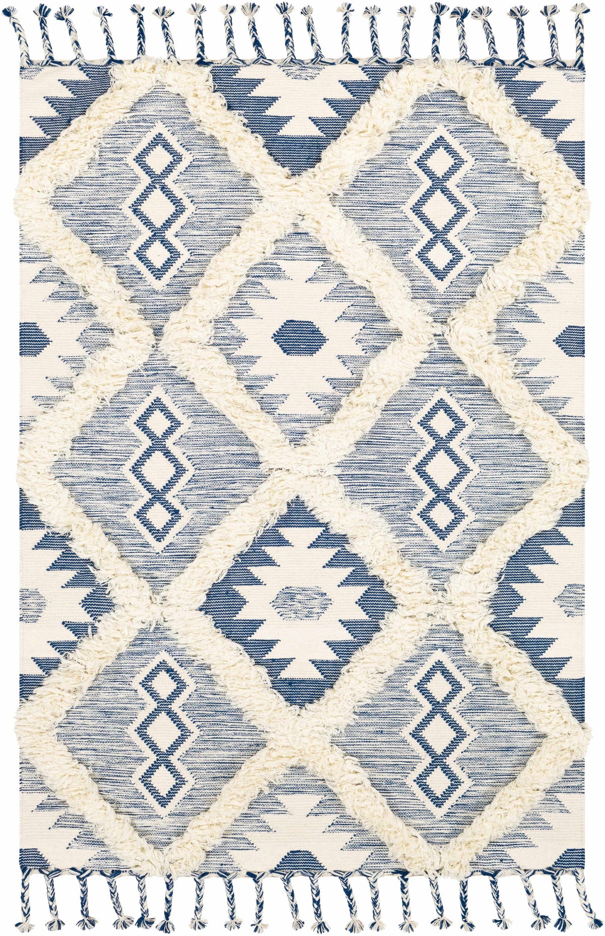 Dark Blue Hand Woven 100% Wool Global Rectangle Handmade rug, Indoor use only, has fringe, non-washable. runner also available